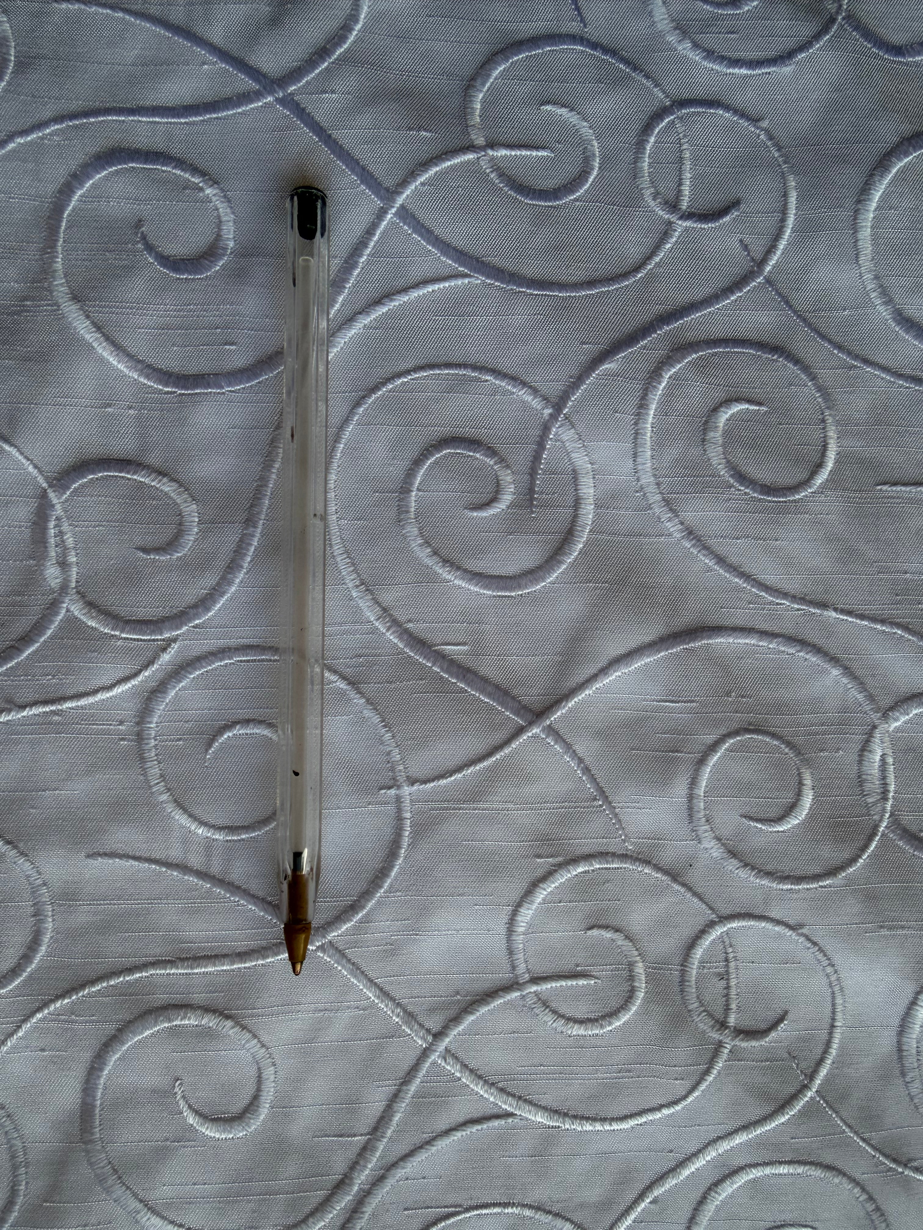 Austrian Embroidered Satin-Backed Dupion Fabric – White on White Swirl Design | 112 cm Wide