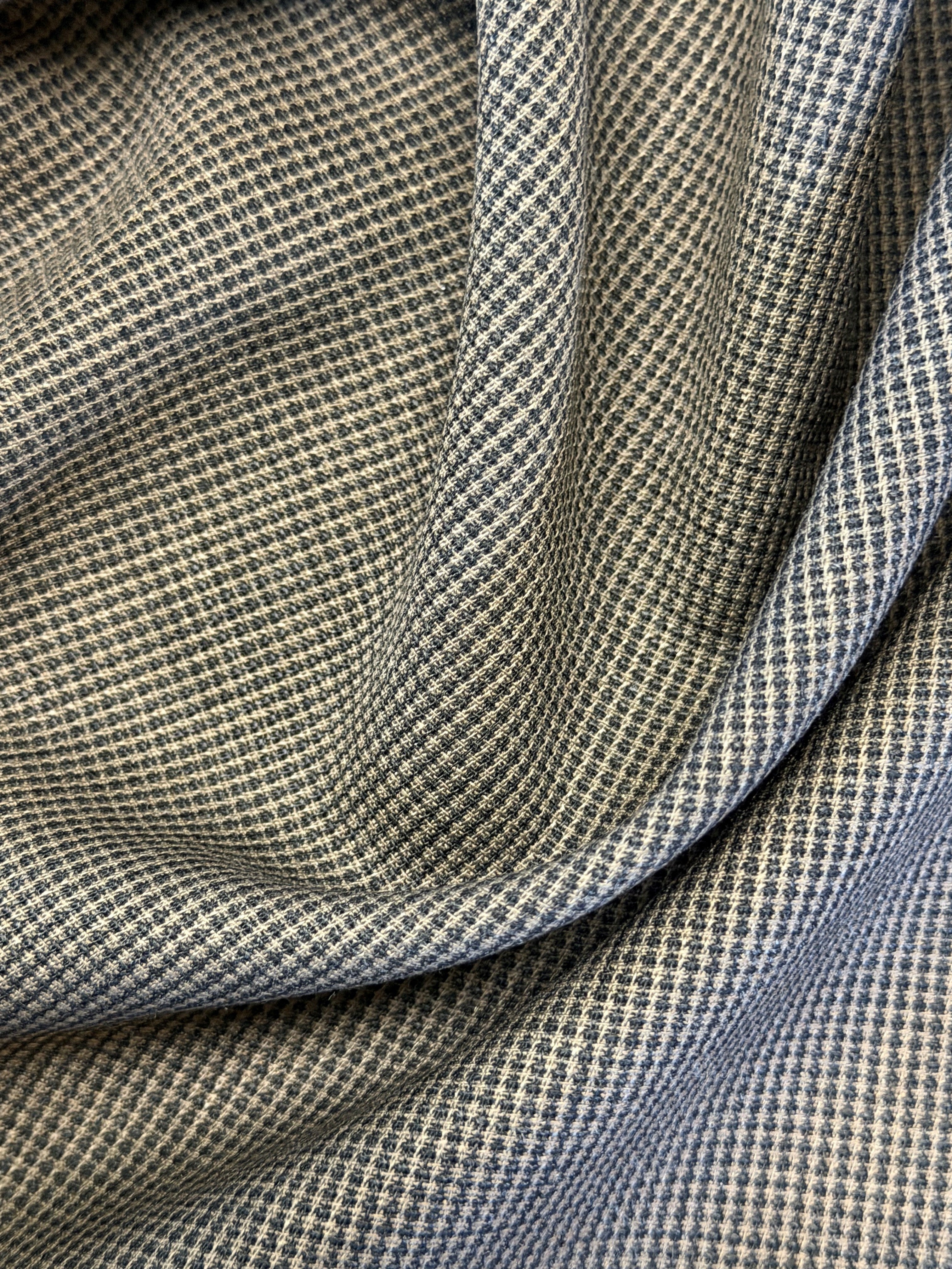 Brown Mottled Checked Fabric – Poly Wool Blend with Stretch