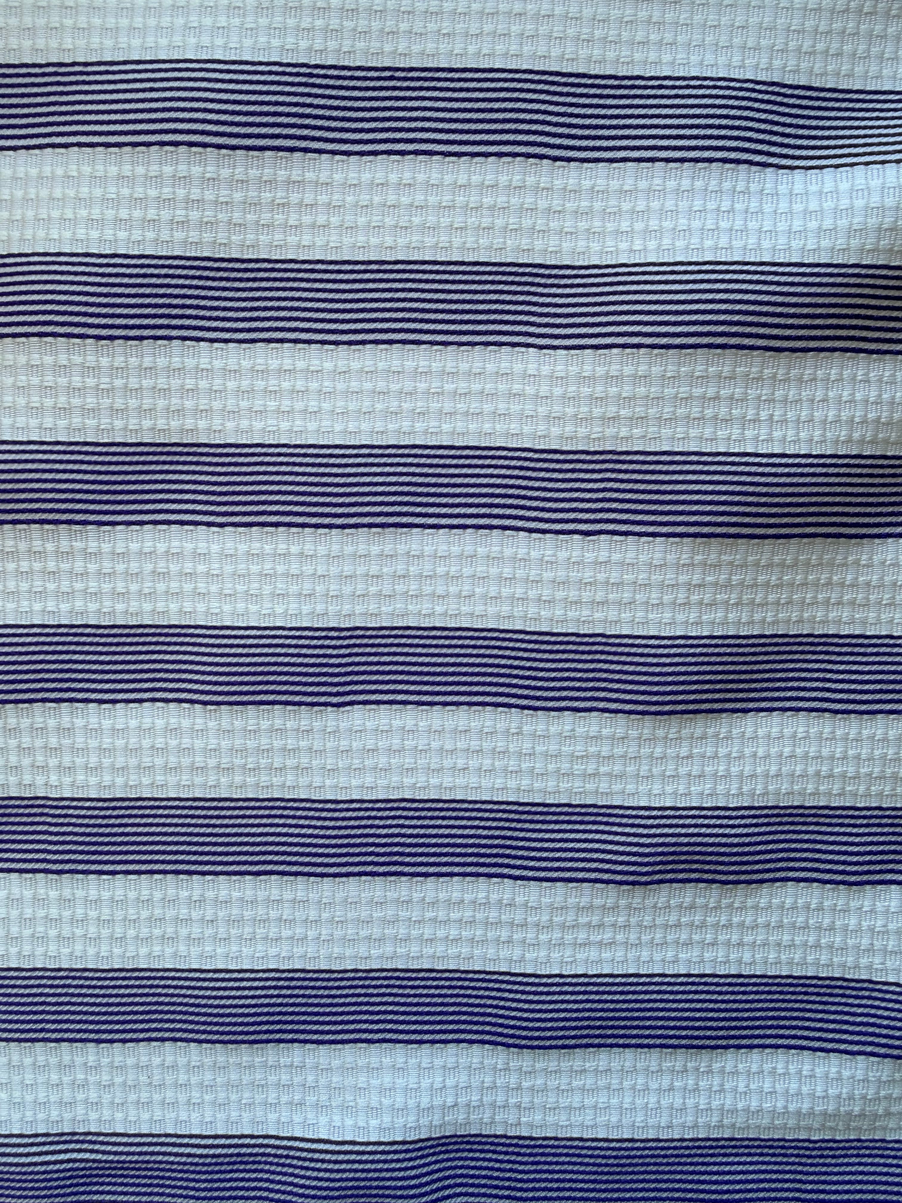 White Textured Fabric with Purple Stripes – 130 cm Wide, German Woven