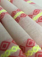 Flo Lime/Bright Coral Diamond Embroidered Stripes