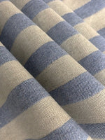 Sky Blue Twill Stripe With Silver Lurex Detail.  Stripes Run Across The Fabric