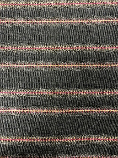 Cerise/Gold Embroidered Stripes on Denim Look.  Stripes Run Across The Fabric