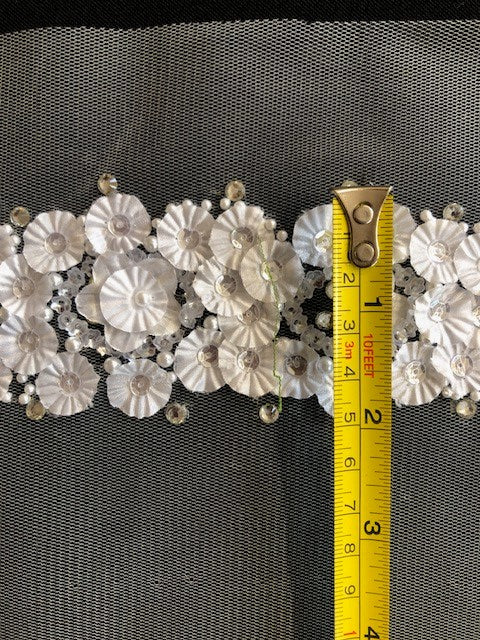 White Laser Cut Flower Trim, Beaded & Sequinned 5cm Wide