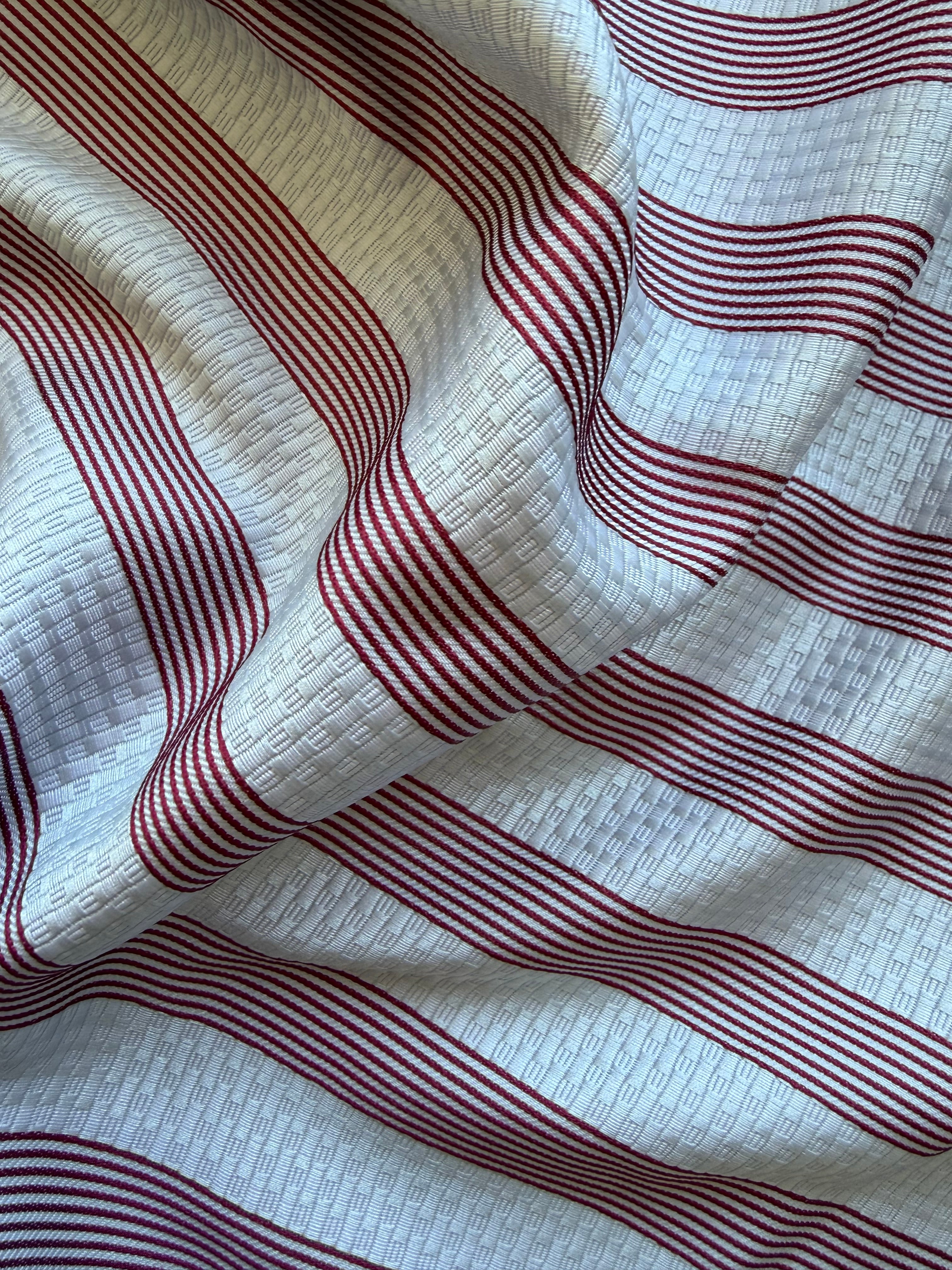 Grey Textured Fabric with Burgundy Stripes – 130 cm Wide, German Woven