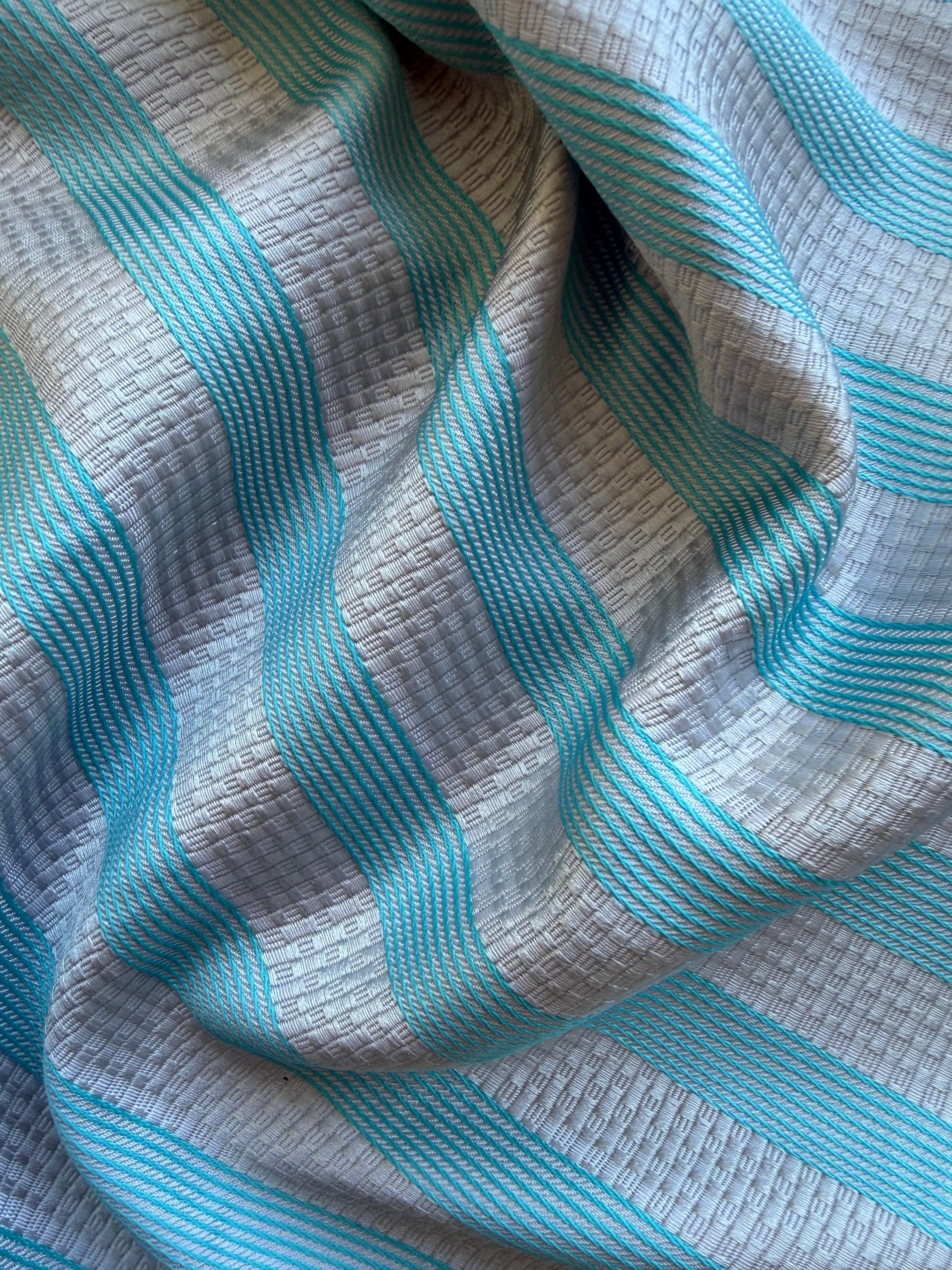 Grey Textured Fabric with Turquoise Stripes – 130 cm Wide, German Woven