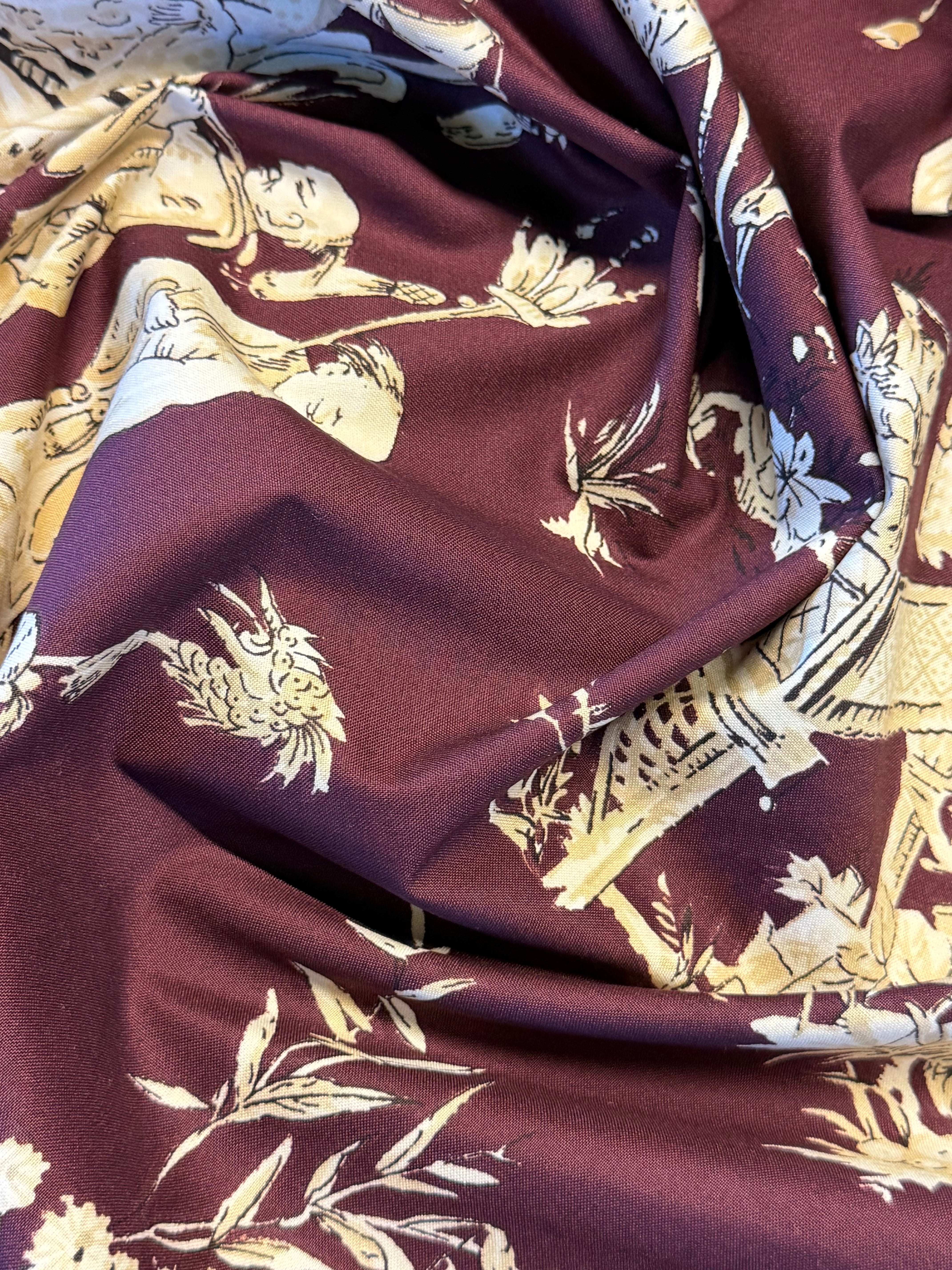 Tea House Furnishing Fabric by Romo – Burgundy Oriental Print