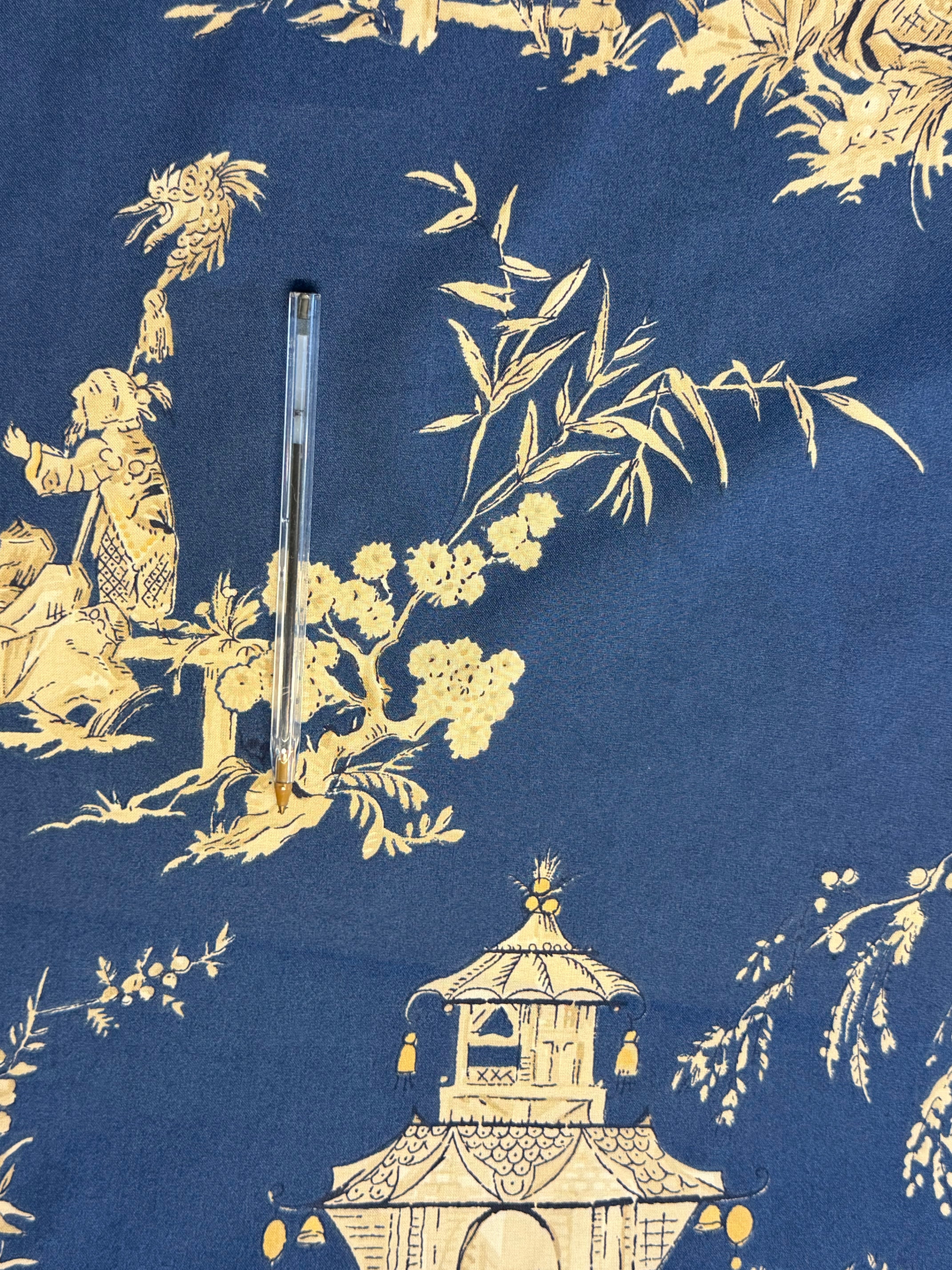 Tea House Furnishing Fabric by Romo – Navy Oriental Print
