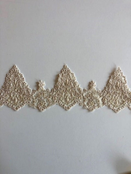 Cappuccino Corded Edging with Pearls & Sequins. Maximum Width 17cm