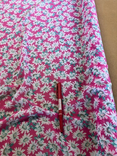 Bright Pink Daisy Print on Yoryu Chiffon. 70g/m2, 100% Polyester. Roll Size - 2.7m