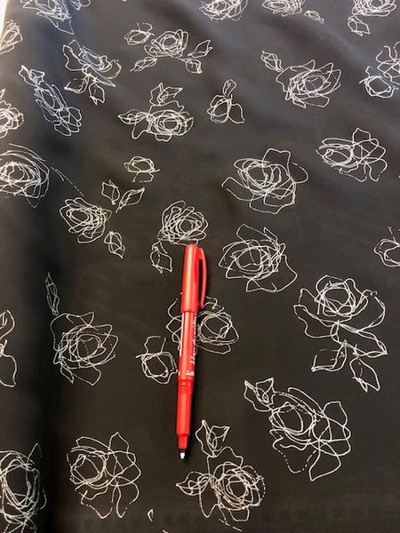 Rose Monocolour on Black Crepe De Chine. 90g/m2, 100% Polyester. Roll Size: 3.2m