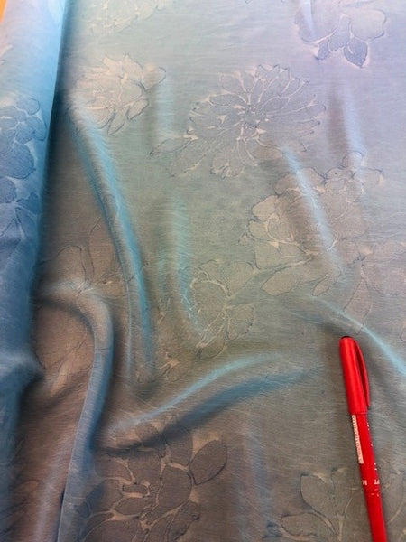 Sea Blue Floral Shadow Print on Crinkle Chiffon. 80g/m2, 100% Polyester. Roll Size: 2.8m