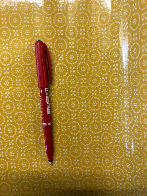 Bright Mustard Circle and Dot on PVC Coated Cotton. 320g/m2, 100% PVC Coated Cotton. Roll Size: 7m