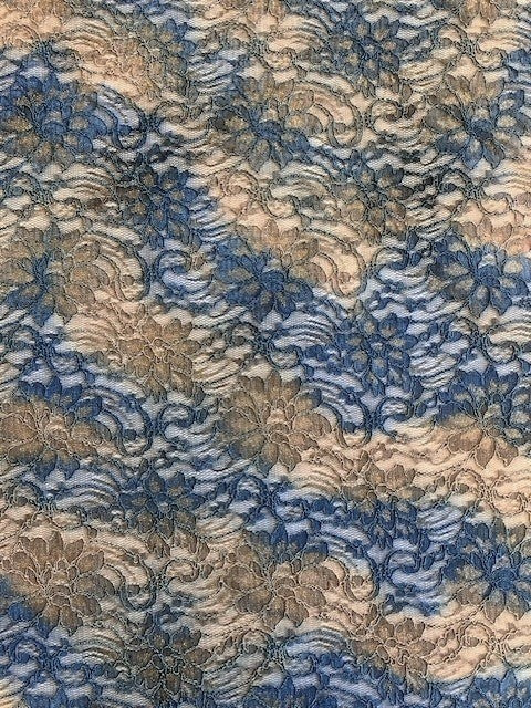 Blue & Gold Corded Lace Fabric with Gold Lurex Detail – Luxury 5.5m Roll