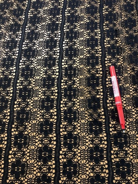Black Panelled Lace, 112cm Wide, 90g/m2, 100% Nylon. Roll Size: 3m