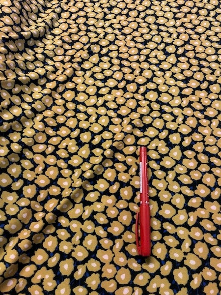 Deep Mustard Abstract Floral. 220g/m2, 95% Polyester 5% Elastane. Roll Size: 2.5m