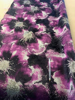 Purple/Black Floral Jacquard with Gold Lurex. 140g/m2, 90% Polyester 10% Lurex. Roll Size: 5m