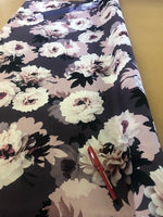Mauve Flowers on Crepe. 170g/m2, 100% Polyester. Roll Size: 6.2m