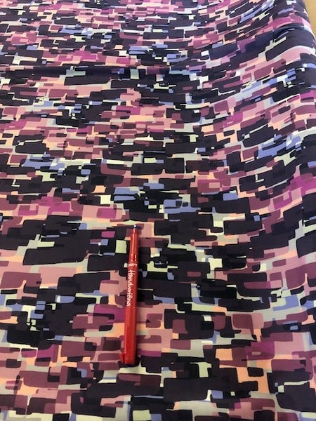 Purple/Mauve Abstract on Jersey. 220g/m2, 95% Polyester 5% Elastane. Roll Size: 4m
