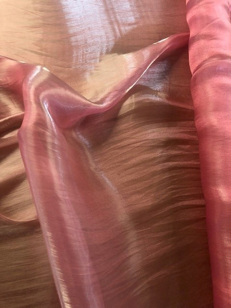 Bright Coral Shimmer Organza. 50g/m2, 100% Polyester. Roll Size: 3m.