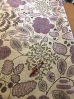 Lilac Flower and Tree Furnishing Linen/Cotton Mix. 340g/m2, 30%Linen 70% Cotton. Roll Size: 2.5m