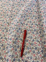 Blue/Coral Ditzy Flower on Cotton lawn. 100g/m2, 100% Cotton. Roll Size: 2.2m