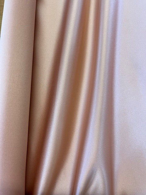 Rose Gold Non Snag Matt Duchess Satin. 190g/m2, 100% Polyester. Roll Size: 1.3m