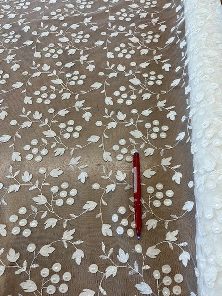 Ivory Laser Cut Trailing Leaf Print. 90g/m2, 100% Polyester. Roll Size: 5.7m