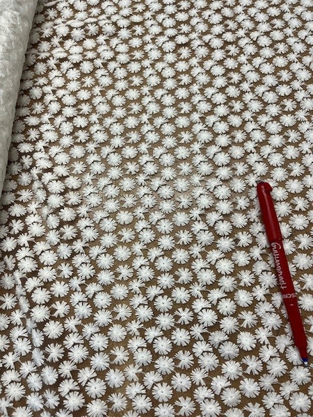 Ivory Allover Flower Design Embroidery. 100g/m2, 100%Polyester. Roll Size: 2m