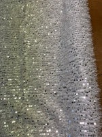 Ivory Tassel Fabric With Silver Sequin. 130g/m2, 100% Polyester. Roll Size: 1.5m