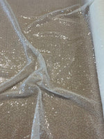 Ivory Allover Clear Sequin. 130g/m2, 100%Polyester. Roll Size: 2m