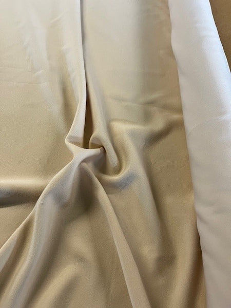 Champagne Smooth Thick Jersey. 325g/m2, 48% Recycled Polyester 48% Modal 4% Elastane. Roll Size: 3m