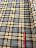 Dusty Blue/Coffee Crisp Handle Check. 230g/m2, 100% Polyester. Roll Size: 3.4m