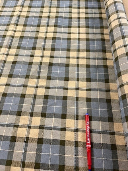 Dusty Blue/Coffee Crisp Handle Check. 230g/m2, 100% Polyester. Roll Size: 3.4m
