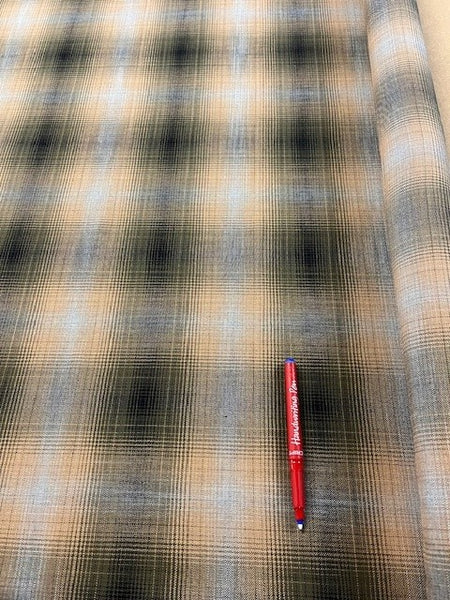 Orange/Black Faded Check. 180g/m2, 65% Polyester 35% Viscose. Roll Size: 2.3m