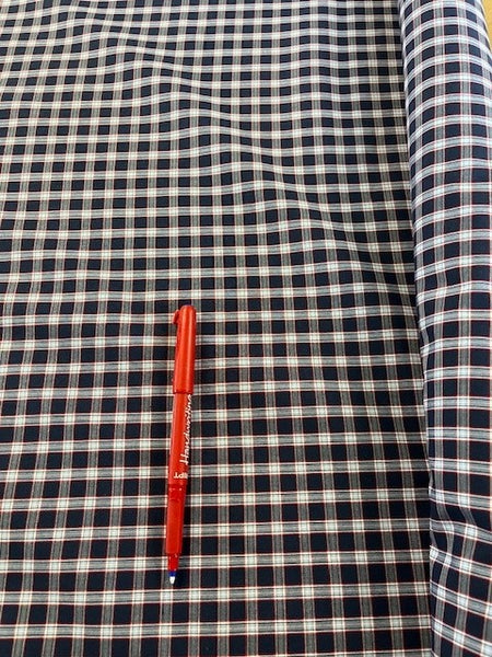 Navy Check With Red Highlight. Shirting. 115g/m2, 100% Cotton. Roll Size: 2.6m
