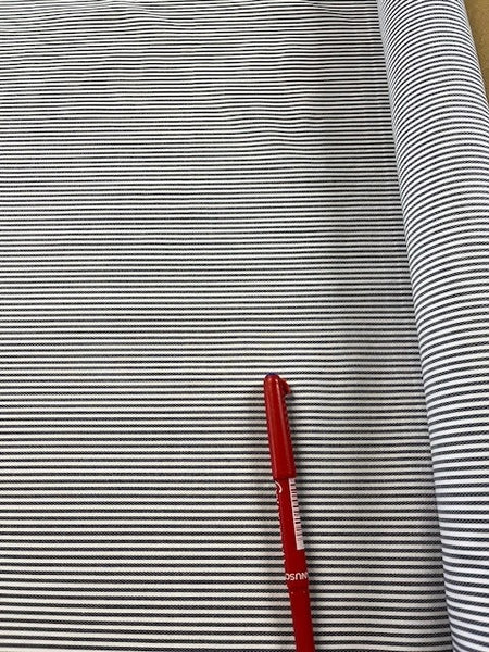 Navy/White Candy Stripe Shirting. 120g/m2, 100% Cotton. Roll Size: 2.6m