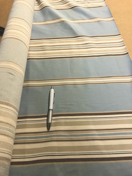 Sky Blue/Coffee Stripe With herringbone Weave, Soft Handle. 280g/m2. Roll Size - 7.5m