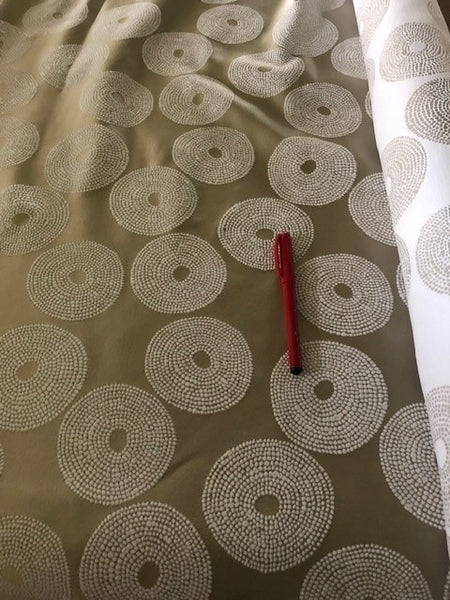 Flocked Circles on Silver Satin. 340g/m2. Roll Size - 3m