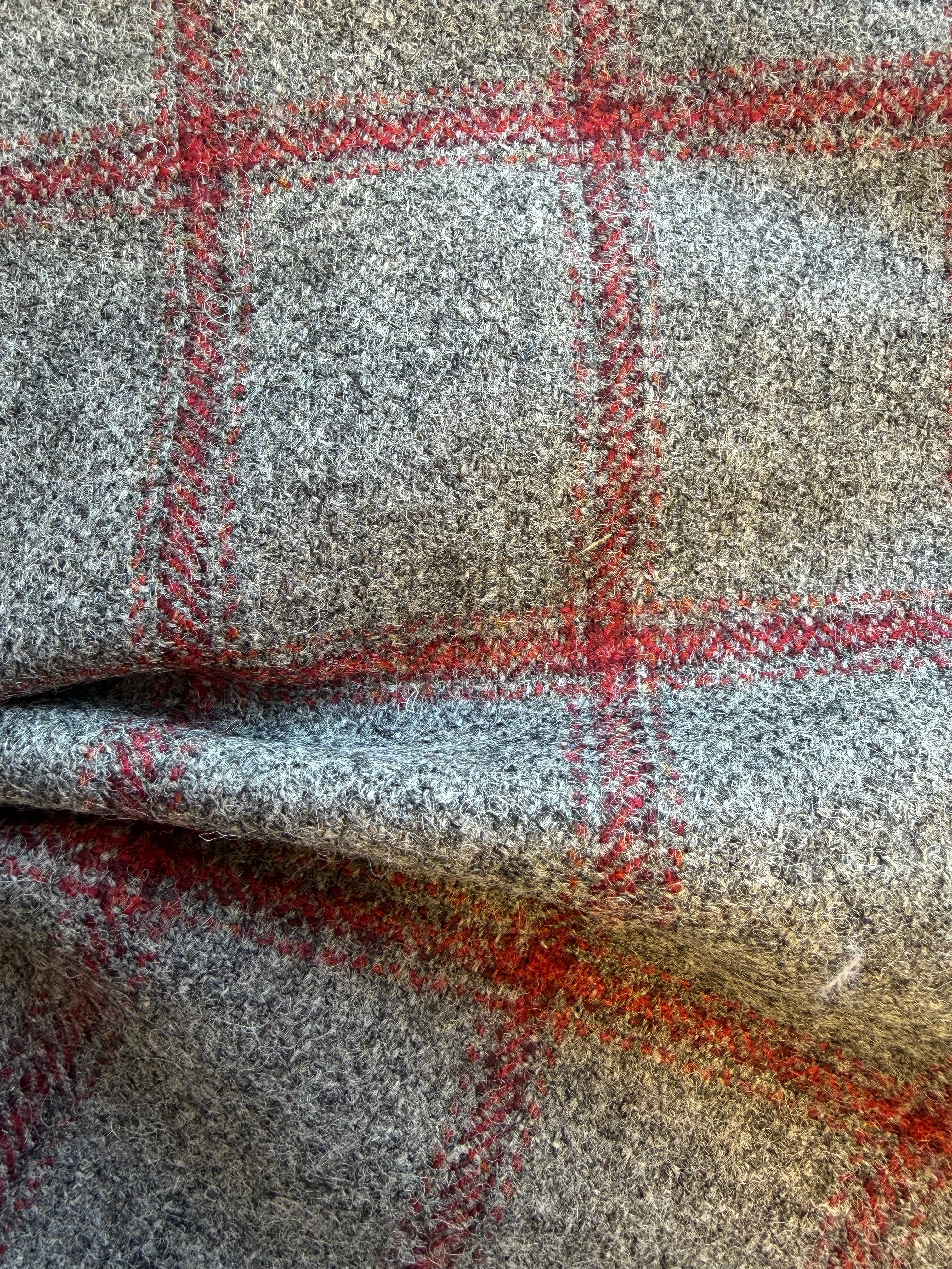 Grey and Burgundy Wool Tweed