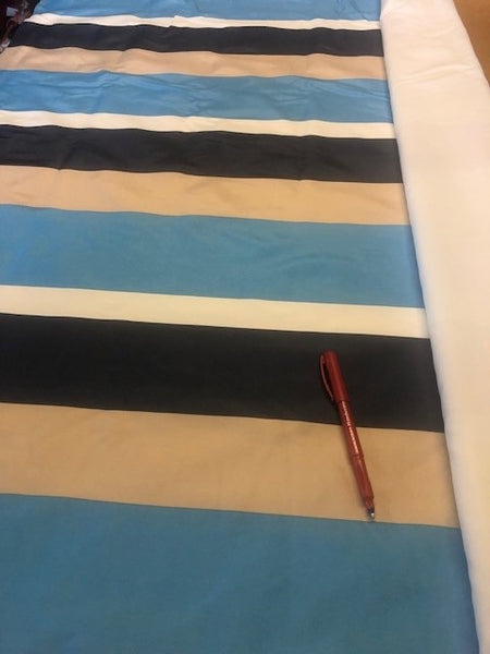 Blue/Beige Stripe on Coated Cotton. 320g/m2. Roll Size - 6m
