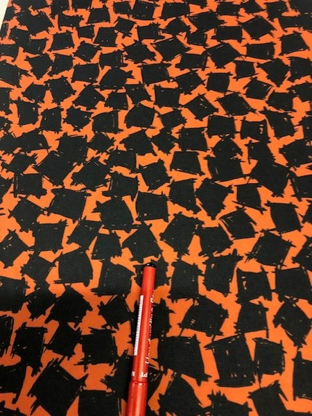 Black Abstract Block on Orange Crepe. 160g/m2 Roll Size - 4m