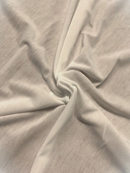 Ivory Jersey. 88% Viscose 10% Nylon 2% Elastane.  155cm. Roll Size 5.1m.