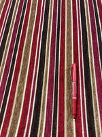 Claret/Dark Gold Raised Flock Stripe Furnishing. 440g/m2, 100% Cotton Roll Size - 1.5m