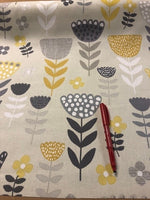 Ochre/Grey Individual Flower Furnishing. 240g/m2, 100% Cotton. Roll Size: 6.5m