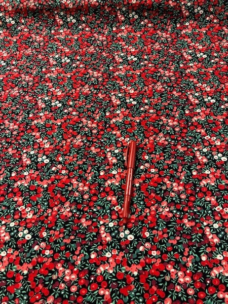 Red Berry Cotton Lawn. 110g/m2. Roll Size - 5m