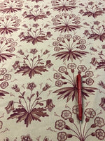 Dusty Rose "Morris - Primrose and Columbine" Linen Mix. 235g/m2, 49% Linen 38% Cotton 13% Nylon. Roll Size - 2.5m