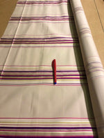 Purple/Grey/Lime Stipes on Ecru. 340g/m2. Roll Size - 2.2m