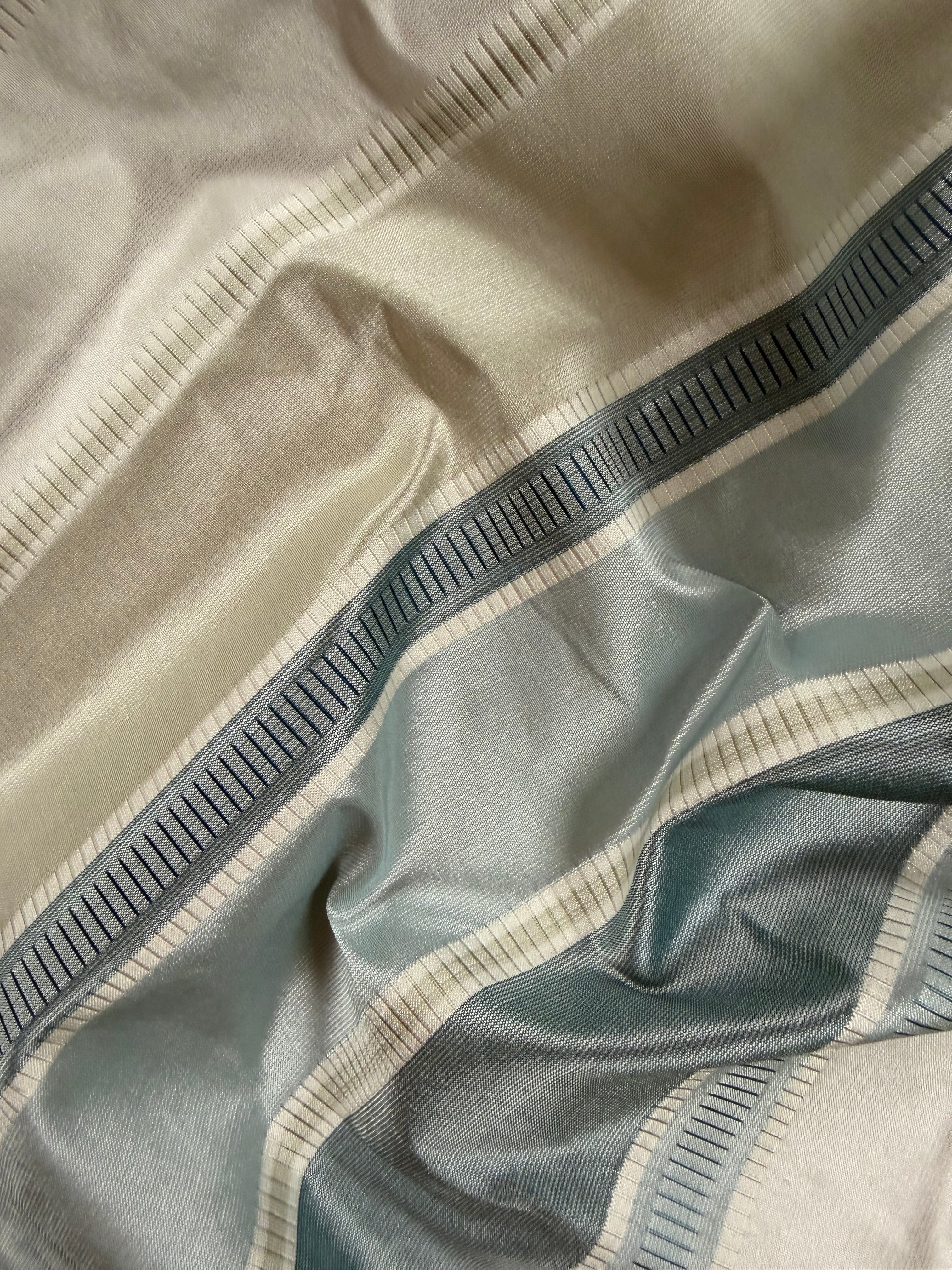 Silk Striped Fabric for Furnishing – Duck Egg & Cream – 140cm Wide