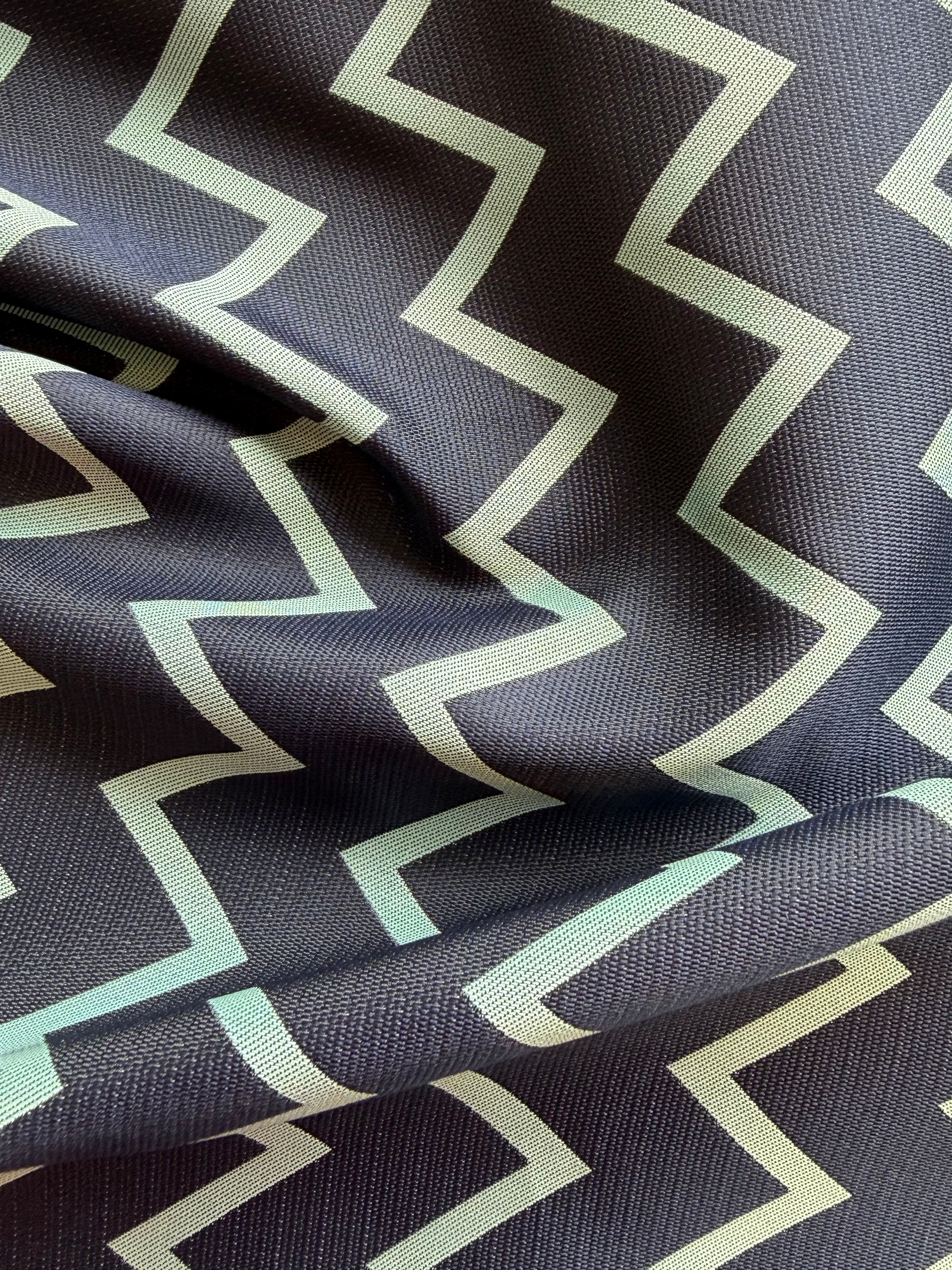 Navy & Cambridge Blue Zigzag Polyester Fabric Remnant – 4.5 Metres x 63 cm