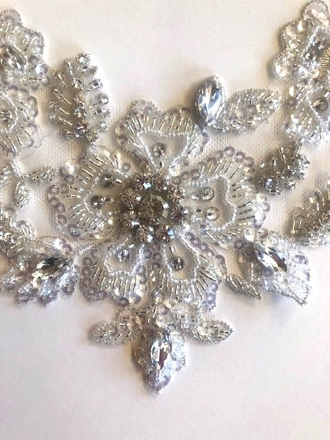 Crystal V Shape Applique with Sequins & Beads